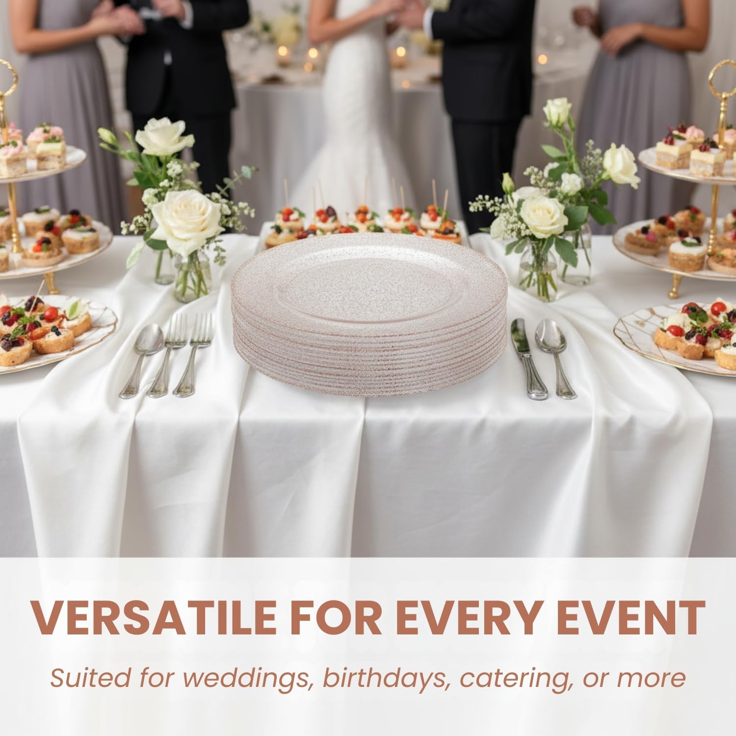 Glitter Rose Gold Premium Round Dinner Plates - 9" (Pack of 10) - Perfect for Weddings, Parties & Events - Image 2