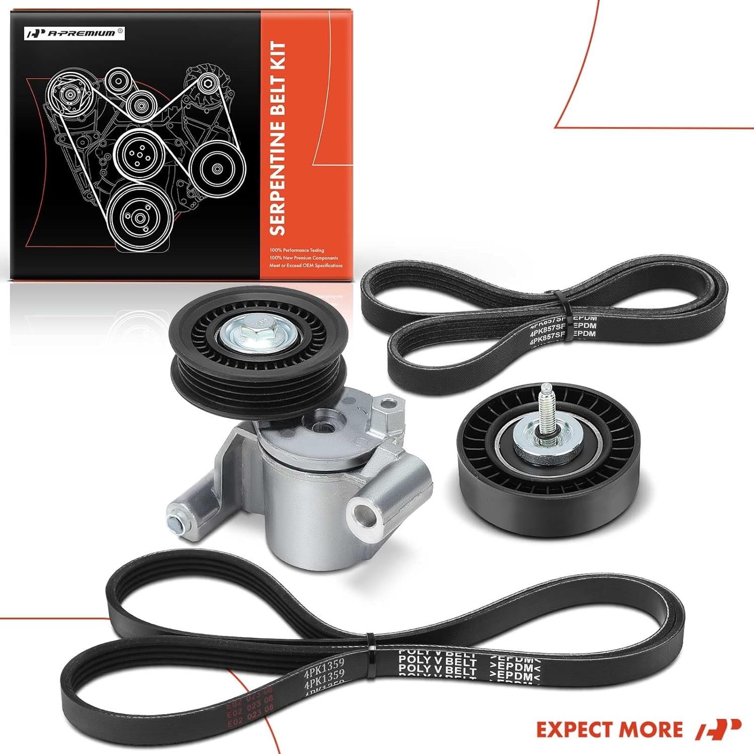 A-Premium Engine Serpentine Belt Drive Kit Compatible with Ford Cars - Escape 2013-2017, Focus 2013-2018, Transit Connect 2014-2017 - 2.0L 2.3L 2.5L