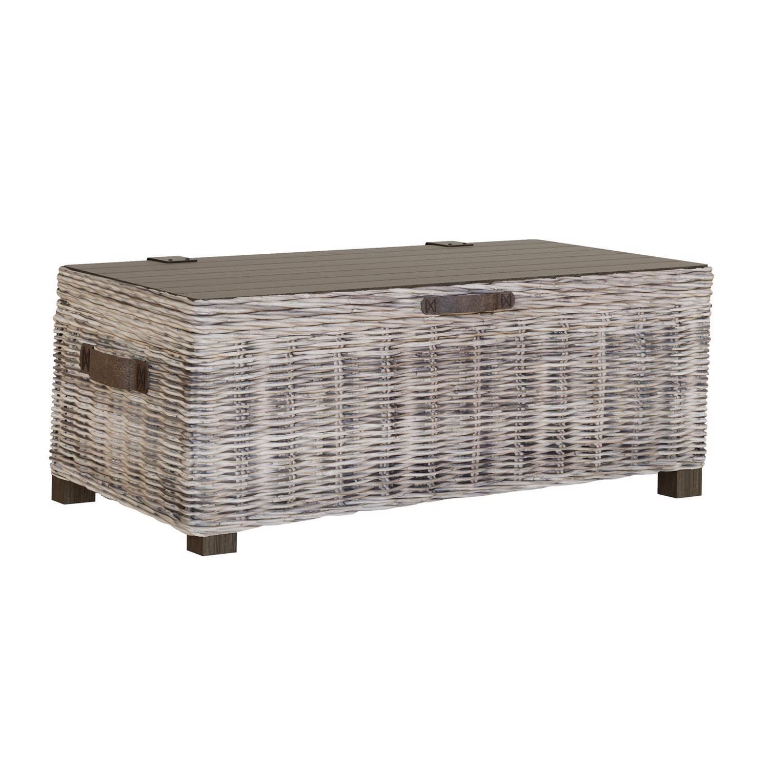 FWStyle Handmade Kubu Rattan Storage Coffee Table with Shelf Natural Wicker 120cm