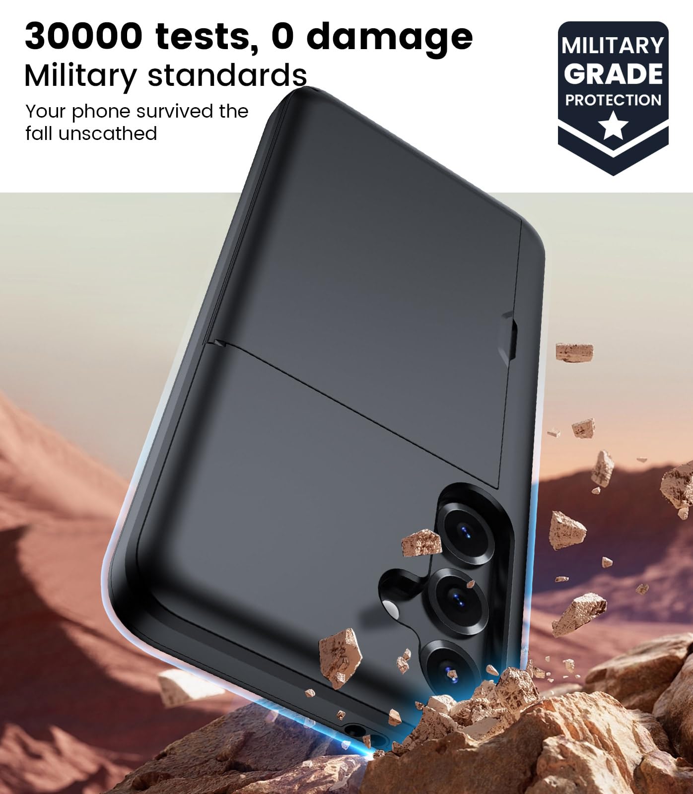 Cover per Samsung Galaxy S22 con Porta Carte Custodia Portafoglio Antiurto Anti-Graffio Resistente Grado Militare Protettiva Slot Nascosto Scorrevole Case, Nero