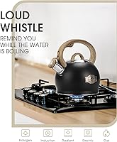 Vista 5 de Hervidor de Té para Estufa, Negro - Hervidores de Té de 2.1 Quart con Silbato Fuerte para Estufa, Acero Inoxidable de Grado Alimentario con Mango