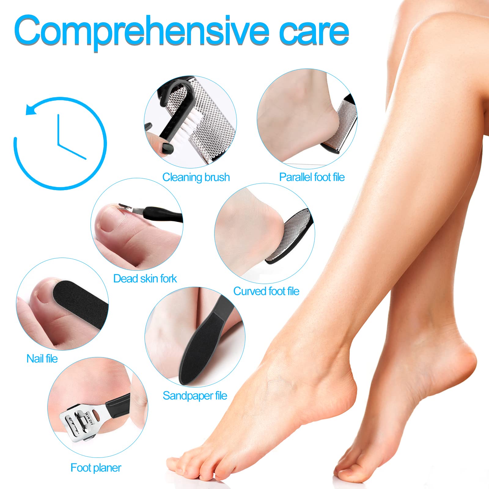 Sularpek Kit de Pedicura, 10 in 1 Lima Pies, Rasqueta para Pedicura, Kit de Pedicura para Removedor De Piel Dura y los callos, Cuidado De Los Pies