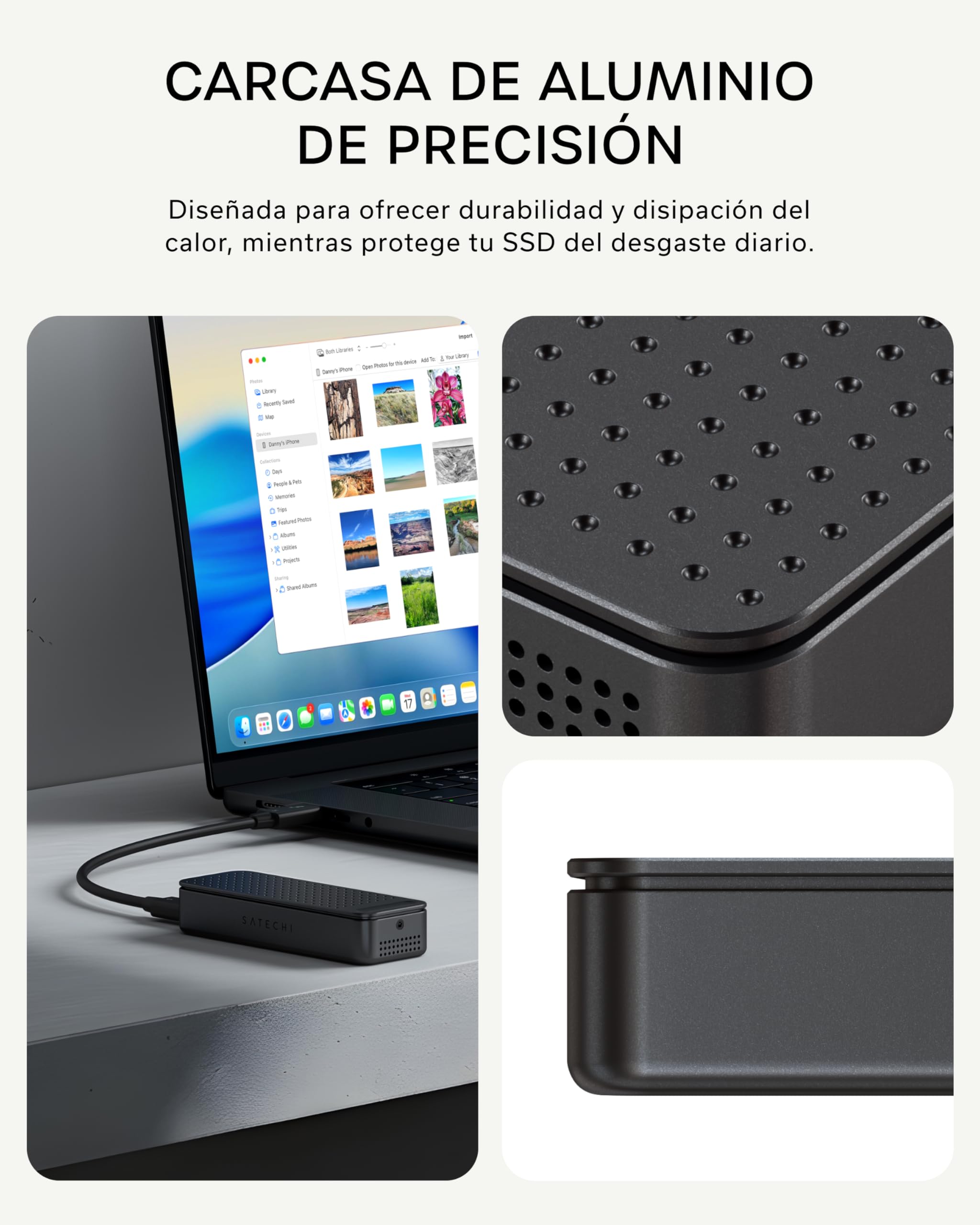 SATECHI DotDisk Carcasa SSD M.2 NVMe 80Gbps, USB4 V2, Negro Espacial | En aluminio con refrigeración activa, transferencia ultrarrápida, compatible con Thunderbolt 5 y USB4