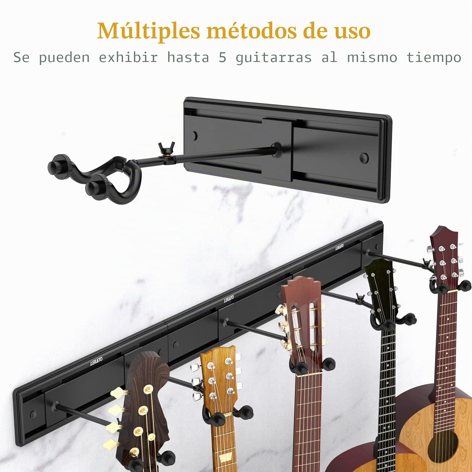 LEKATO Soporte de pared multiinstrumento: guitarra, bajo, banjo, mandolina, violín, colgador ajustable para violonchelo, paquete de 5