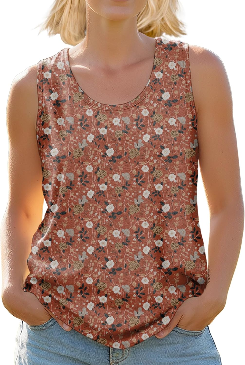 Stylish Women's Crewneck Tank Tops Outdoor Trendy Yoga Workout Shirts Cropped Sleeveless Tshirts Multicolor