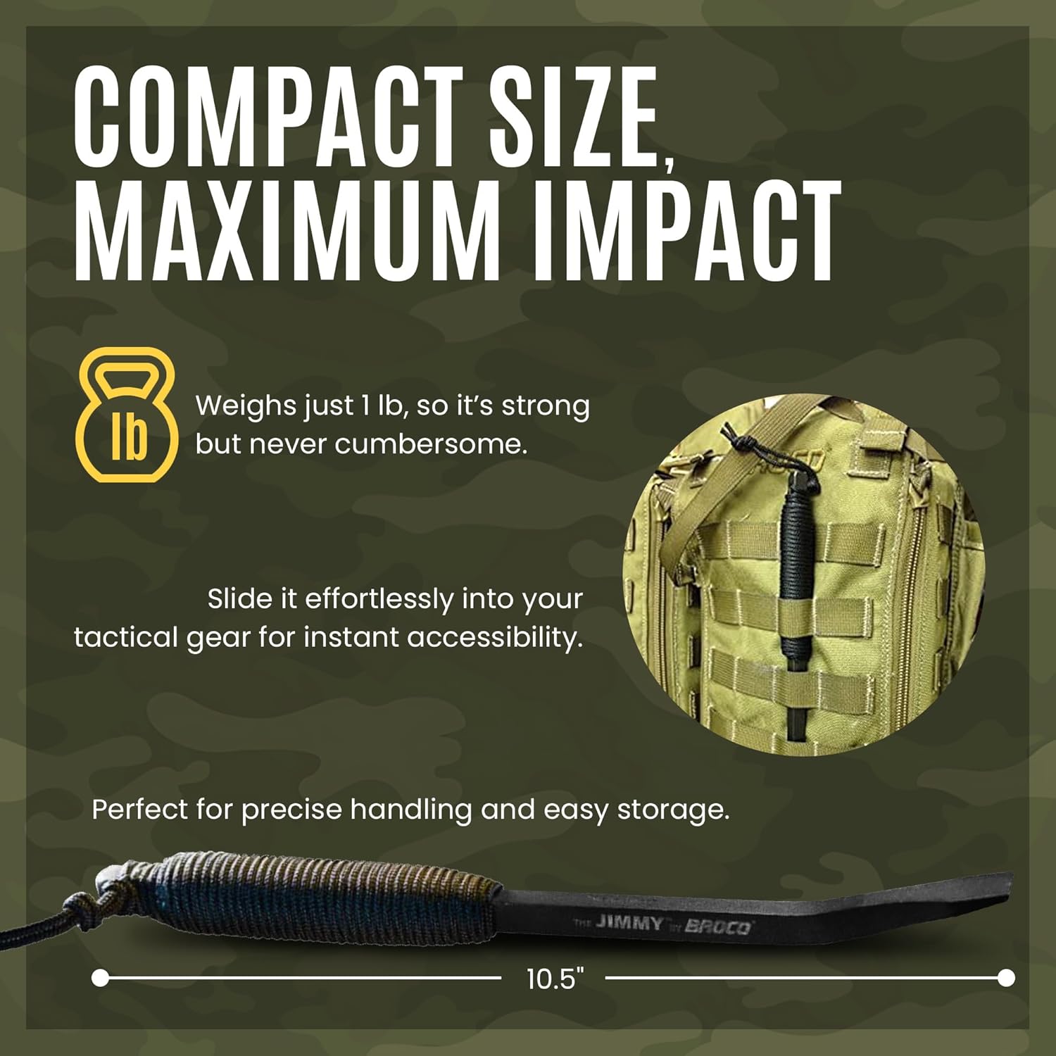 Broco Jimmy Tactical Pry Bar, EDC, Rescue & Breaching Tool, Durable Steel, Comfort Grip, Nail Puller Tool, Crowbar, 10.5inch Prybar