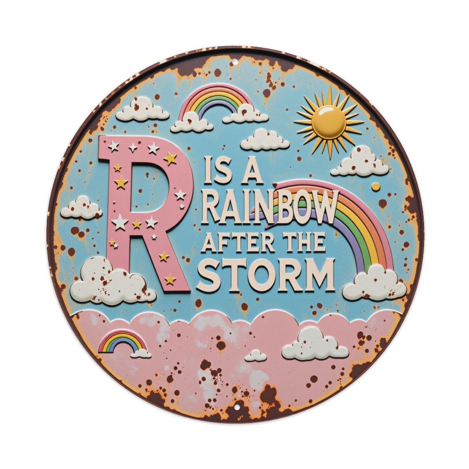 Rainbow Clouds Sun Stars Sky Metal Tin Sign Vintage Garden Bedroom Cafe Bar Man Cave Home Wall Decor Metal Poster 8x8 inches