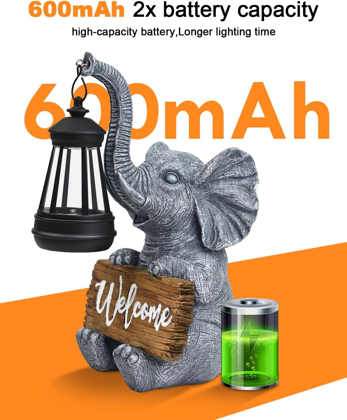 Outdoor Elephant Statues Solar Garden Decor Lights - Elephant Decoration for Garden, Balcony, Patio, Yard, Lawn - Housewarming, Fathers Day, Unique Birthday Gifts for Women Mom Grandma(White) - Image 2