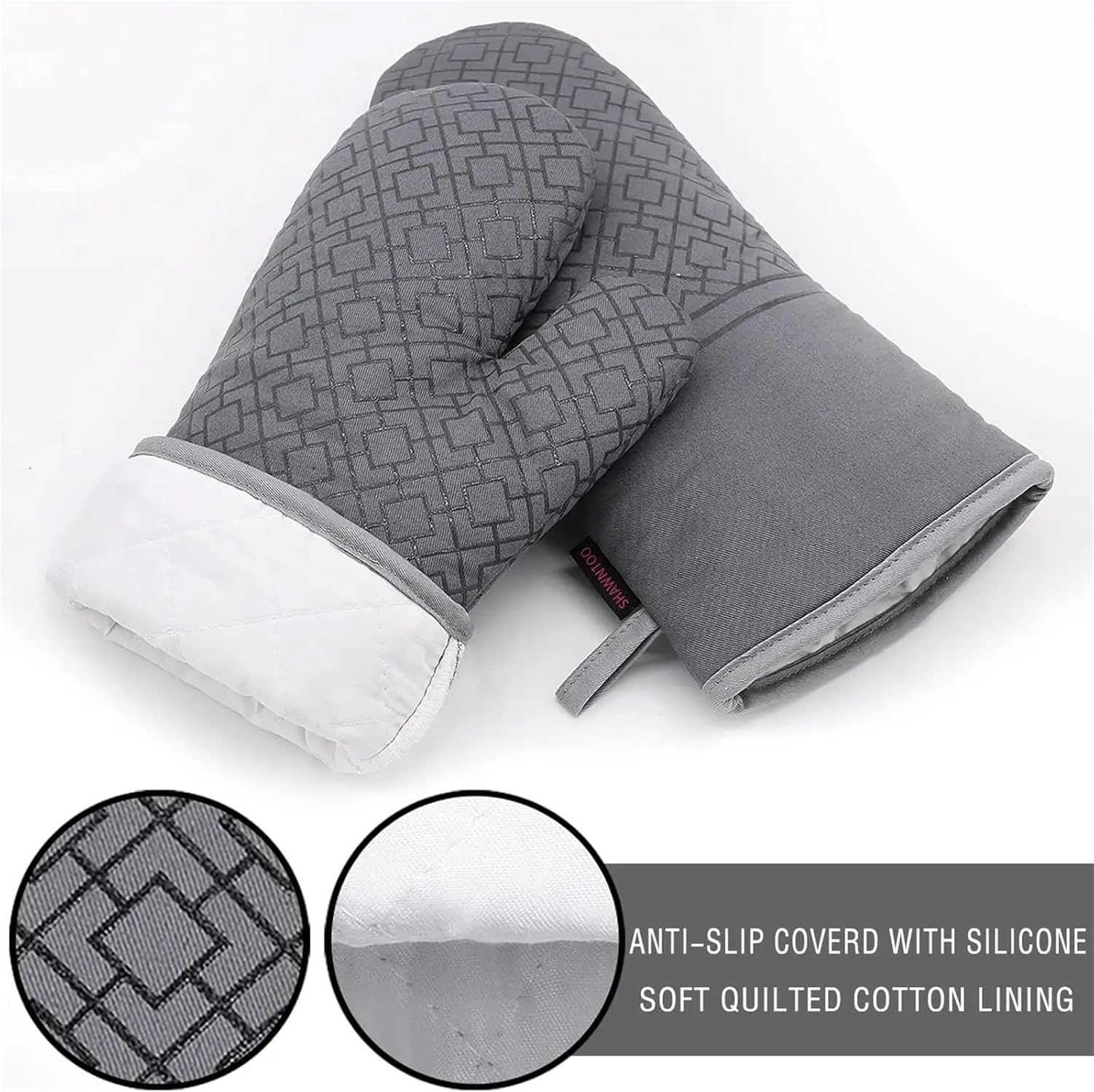 6-Piece High Heat Oven Mitts and Pot Holders Set with Non-Slip Silicone Surface, Gray