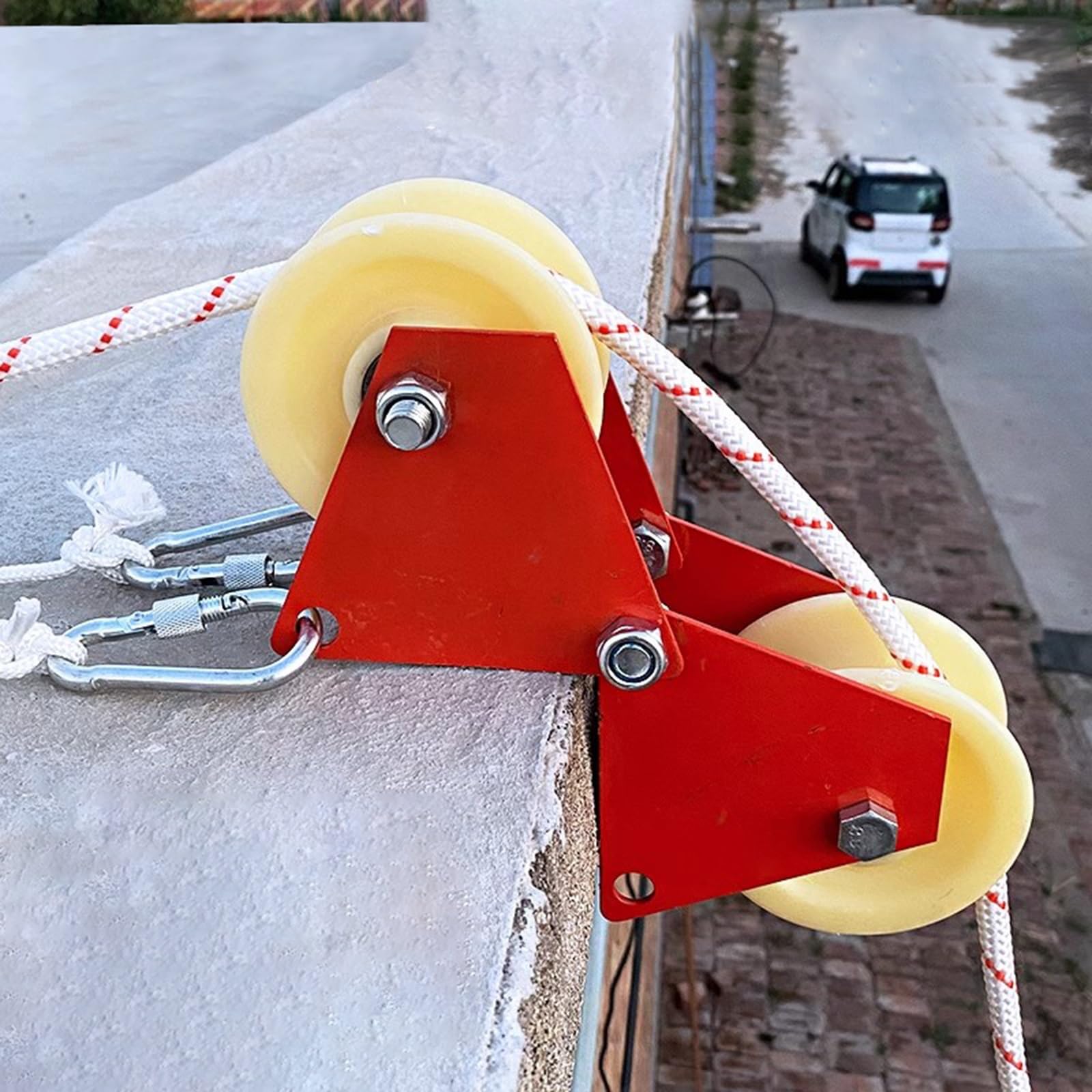 Hebesystem Für Dachzelte, Seilrolle Mit Doppelrad Für Ecken, Feuerwehr, Höhenarbeiten Und Baustellen, Gewerbliche Verlegerollen Für Winden, Rolleninnendurchmesser 4,5 cm / 1,8 Zoll