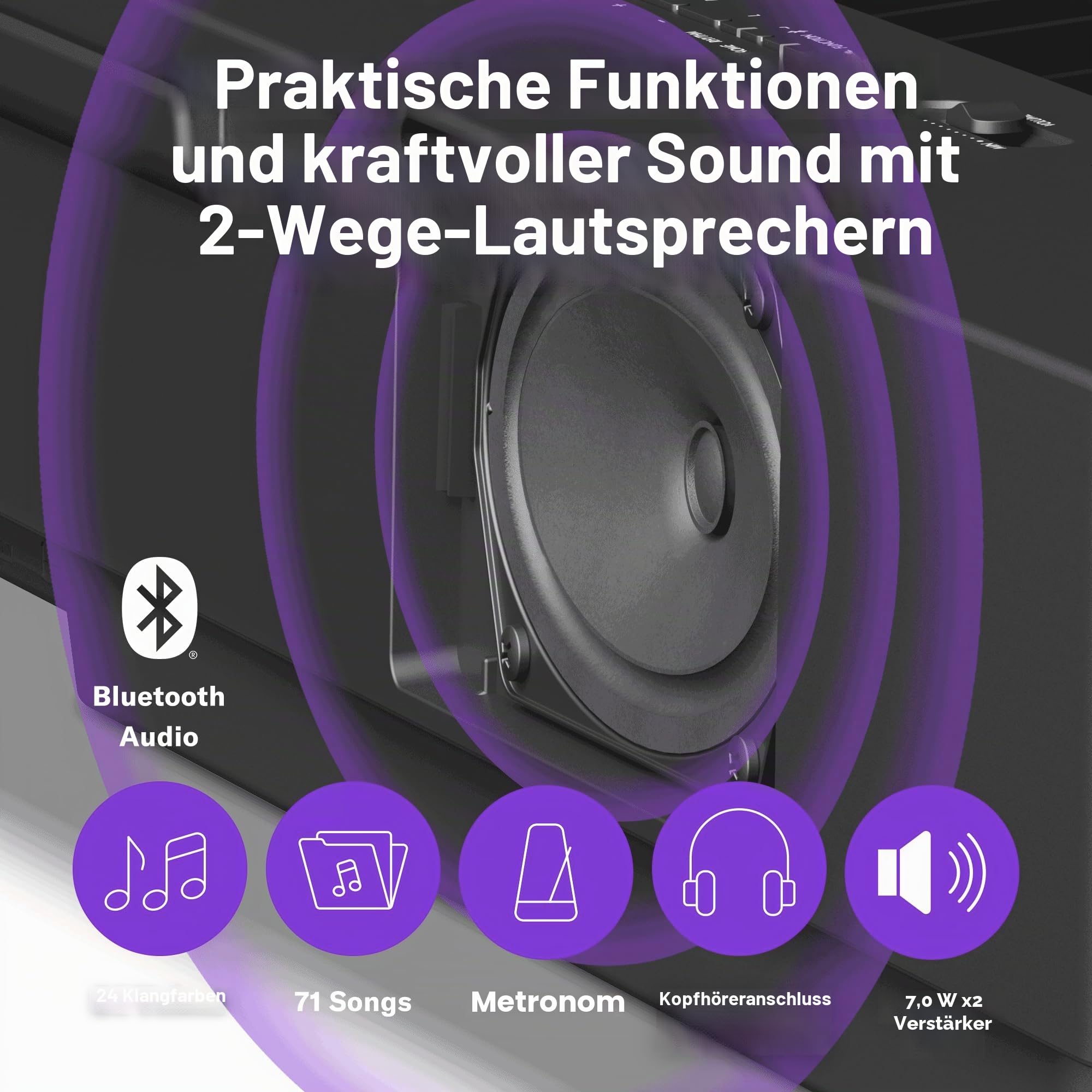 Yamaha P-225 Digitalpiano mit 88 abgestuften Hammertasten und 24 Instrumentalstimmen, leicht und tragbar, Schwarz