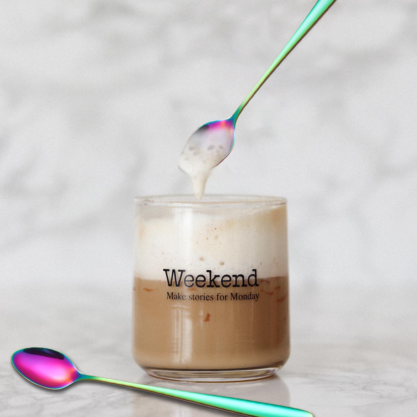 tiokin Latte Spoons Long Handle Teaspoons Set of 6 Stainless Steel 7.8Inches Tea Spoon Mixing Stirring Spoon for Coffee Espresso Iced Tea Milk Shake Ice Cream Sundeas Cool Drinking Set of 6(Rainbow) - Image 4