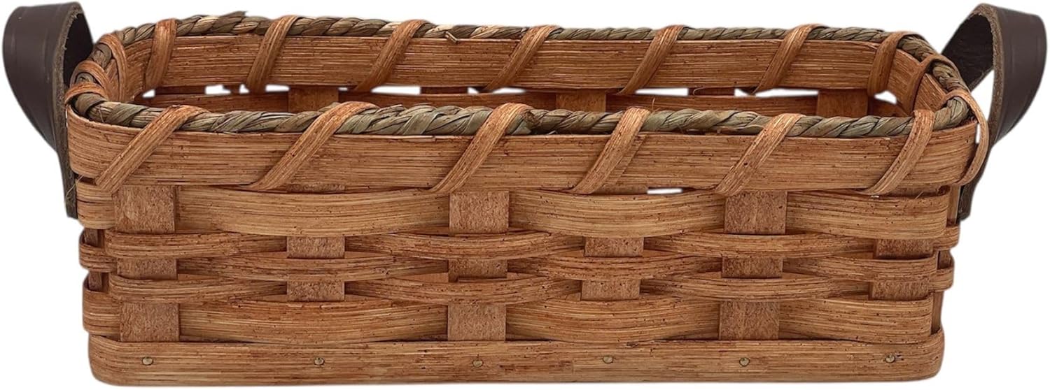 AMISH BASKETS AND BEYOND Oak Cracker Server Basket Leather Handles (Natural)