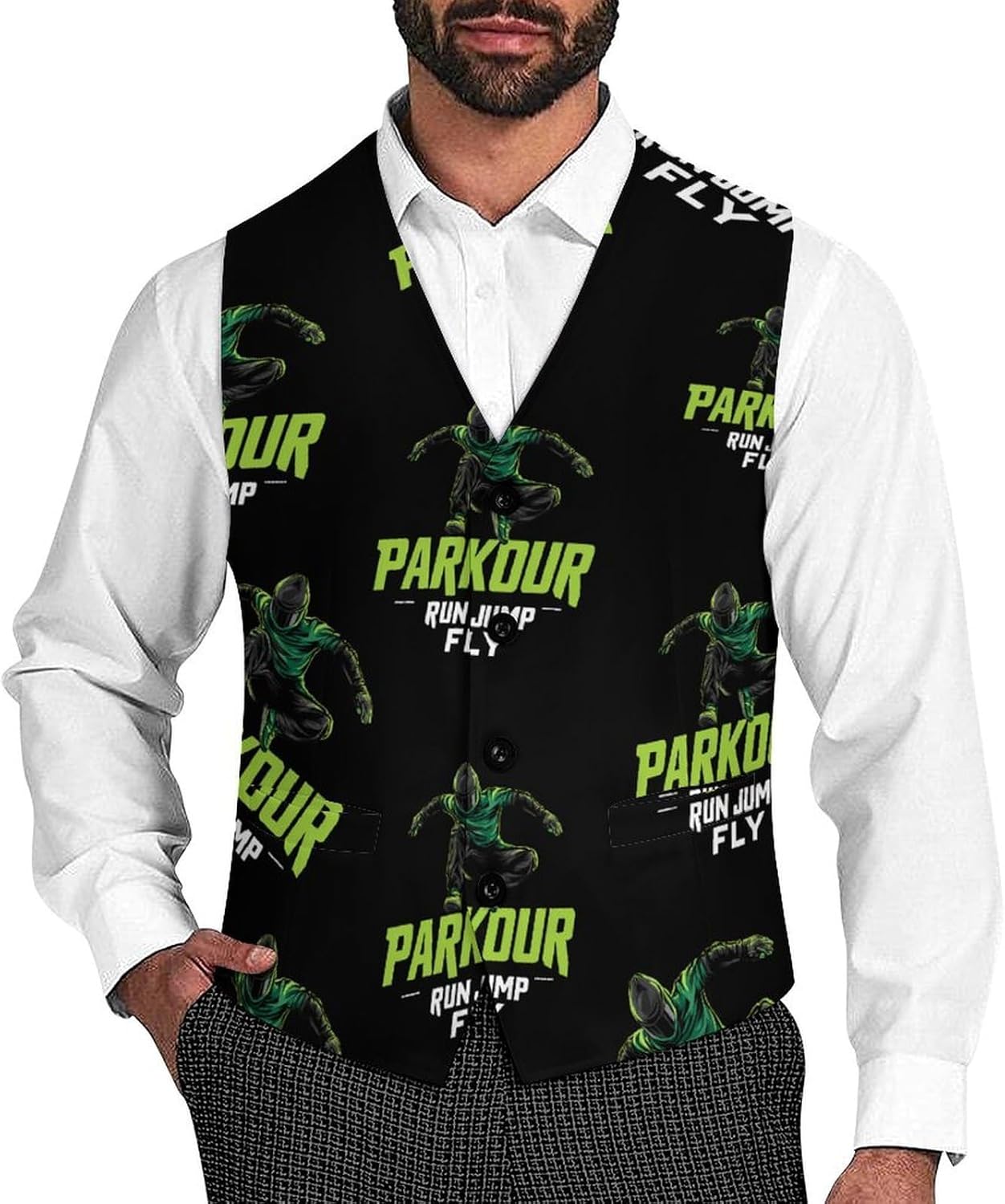 Parkour Run Jump Fly Mens Suit Vest Waistcoat Formal Business Dress Tuxedo Wedding