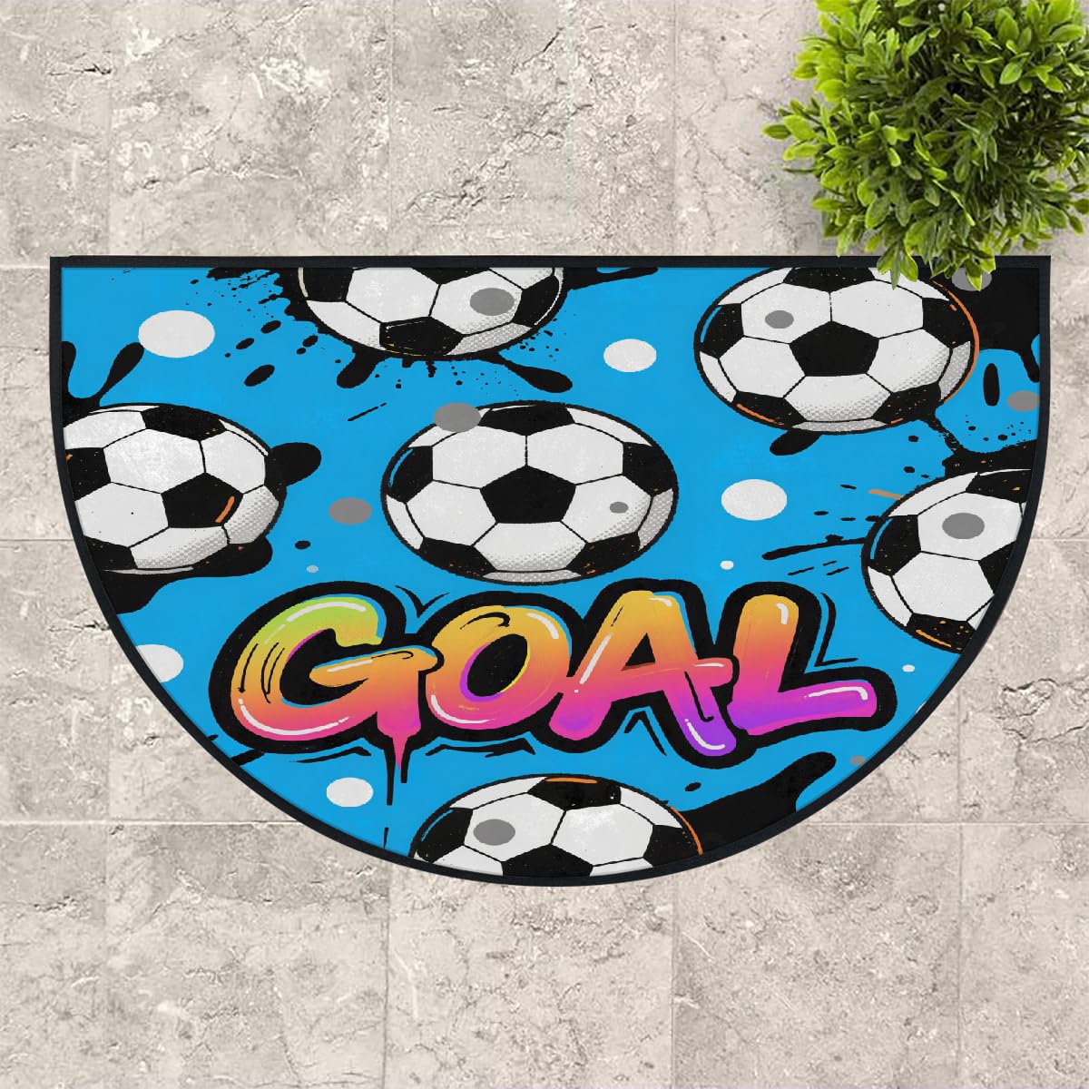 Große halbrunde Fußmatte, Fußballtor, rutschfest, saugfähig, halbrund, Eingangsbereich, niedlich, weich, halbrund, waschbar, Teppich für Küche, Badezimmer, Schlafzimmer, 160 x 100 cm