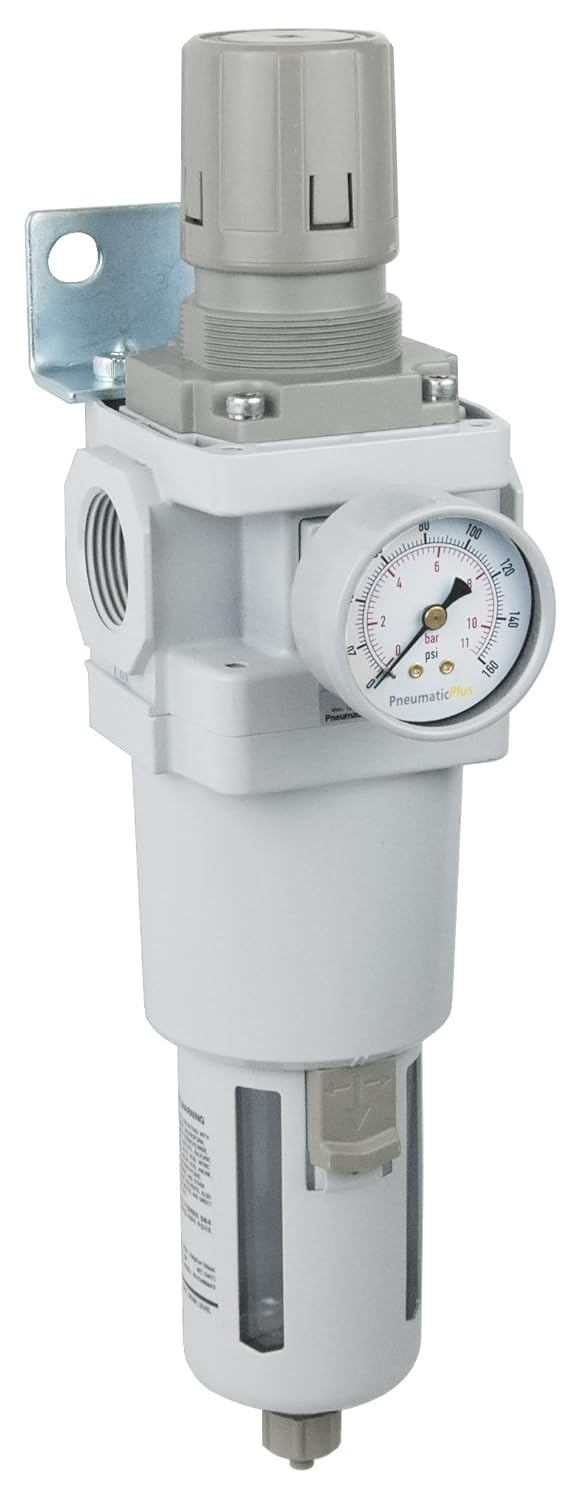 PneumaticPlus SAW600-N06BG-MEP Compressed Air Filter Regulator Piggyback Combo 3/4" NPT - Metal Bowl, Manual Drain, Bracket, Gauge