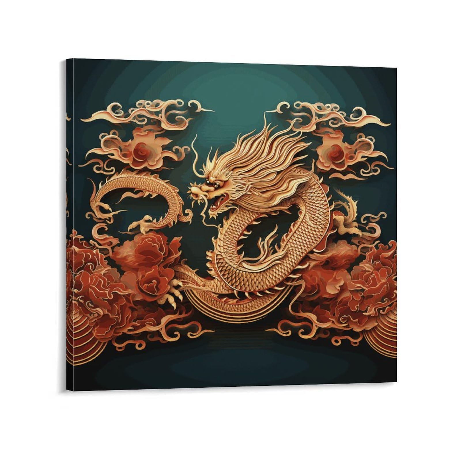 KLOPH Dragon Chinese Background Canvas Wall Art for Living Room 08x8inch Modern Artwork Painting for Bathroom Hanging Canvas Prints Aesthetic Wallart for Bedroom Kitchen Office Wall Decor
