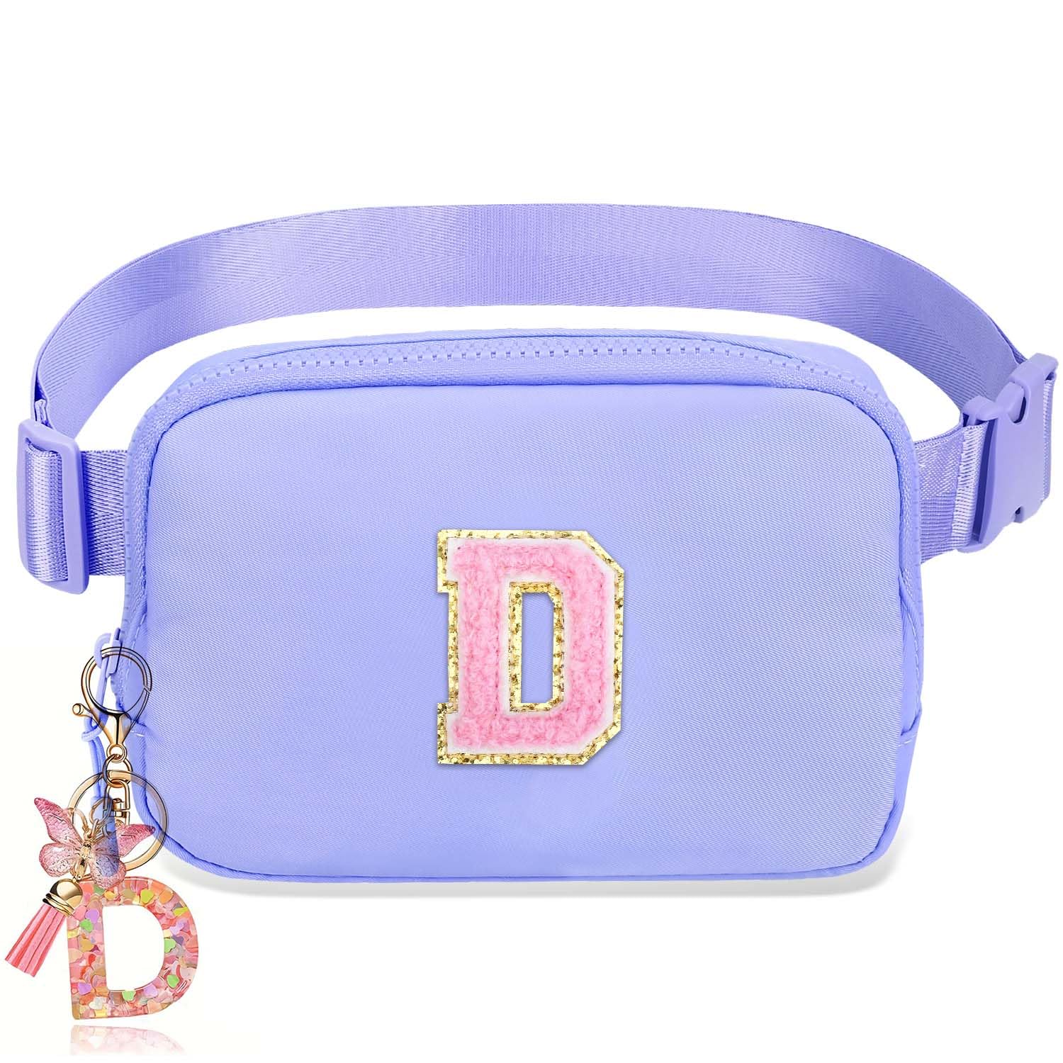 Belt Bag for Girls Gifts - Birthday Gifts for Teenager, Personalized Gifts for Mom Freind Sister Teacher, Graduation GiftsInitial Crossbody Bag Belt Bag for Women Lavender Purple D