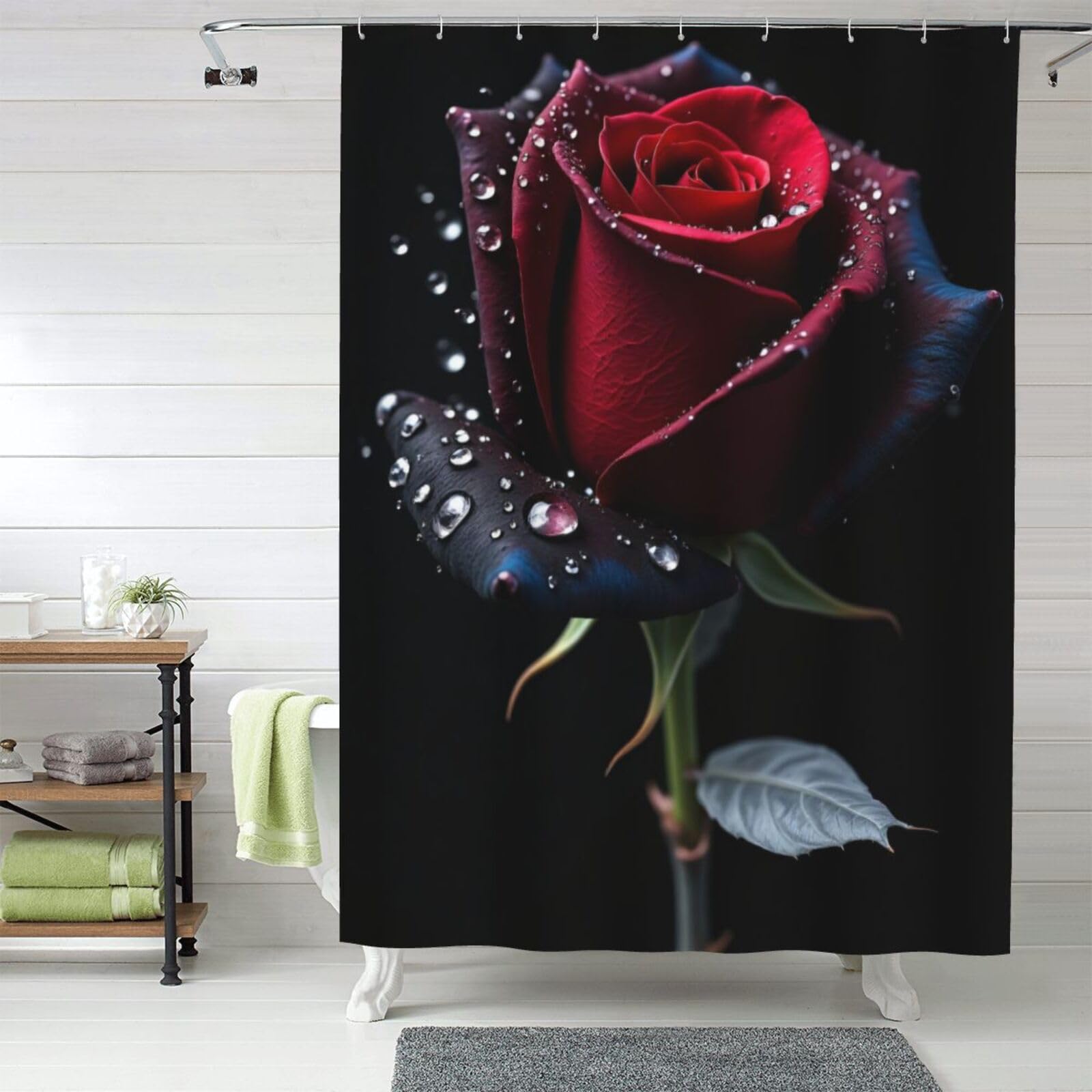 Rideau de douche n°56 motif imprimé rose noir rouge 152x183 cm