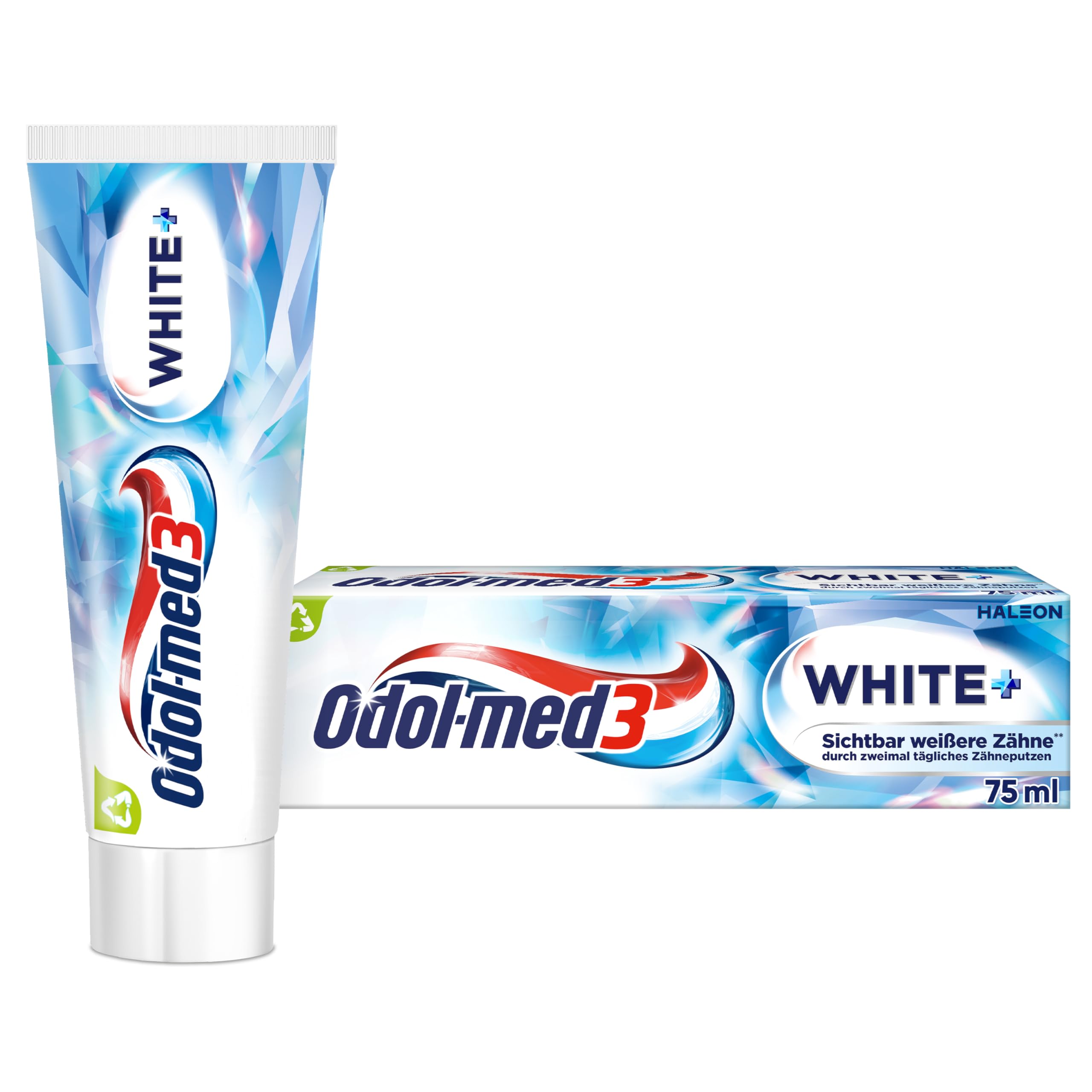 Odol-med3 White+ Toothpaste, Clinically Tested Fluoride Toothpaste, Cleans and Removes Discolouration, for Visibly Whiter Teeth, 75 ml