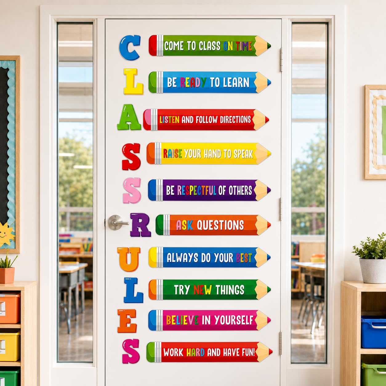 Cinrobiye Classroom Rules Poster Stickers, Inspirational Motivational Posters Window Door Clings Decorations Stickers for Teachers,Bulletin Board and Wall Decor for Preschool Elementary Middle School โ image 1