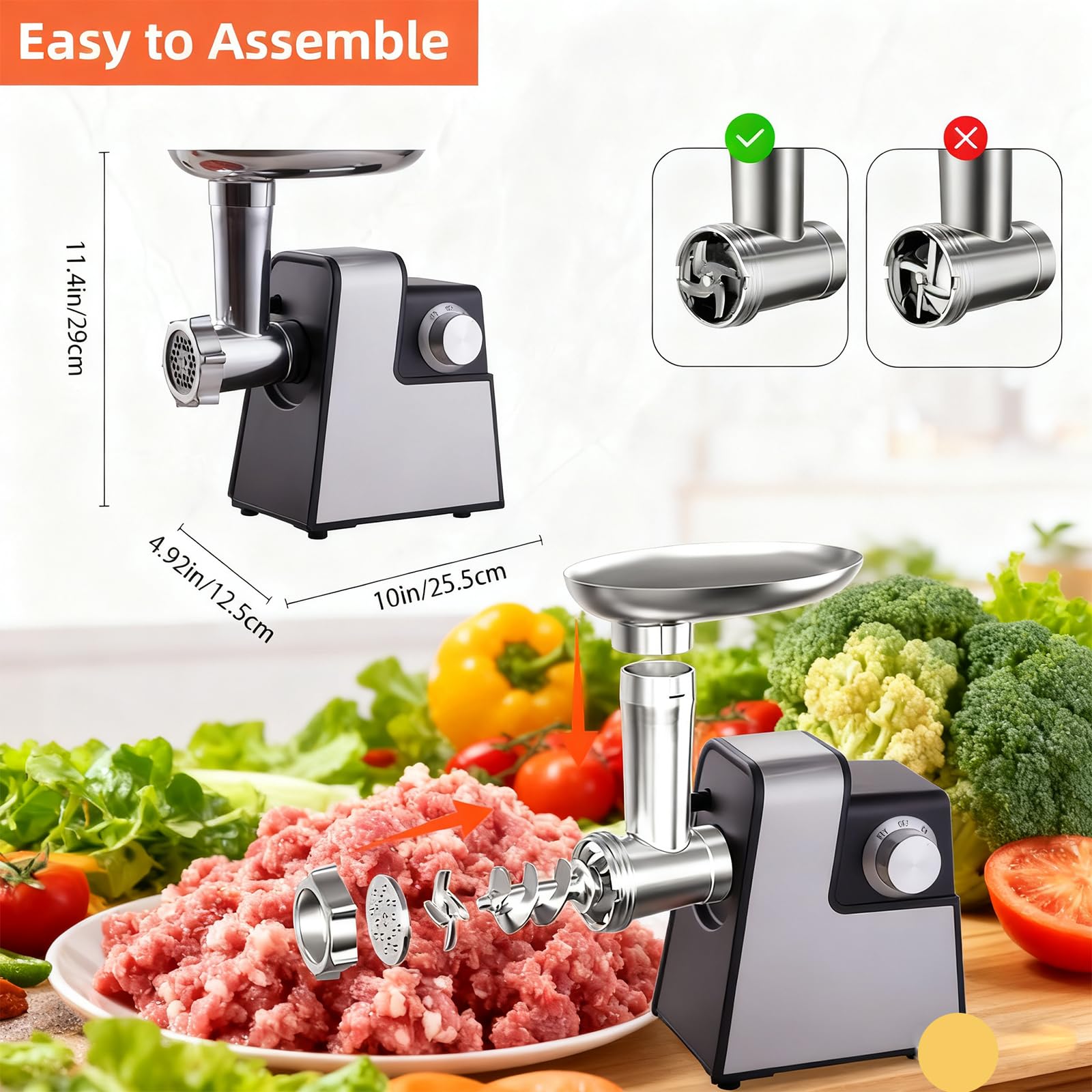 Picadora de carne eléctrica compacta, embutidora de salchichas doméstica pequeña con tubo de salchicha y kit Kubbe, picadora de carne para uso doméstico en la cocina