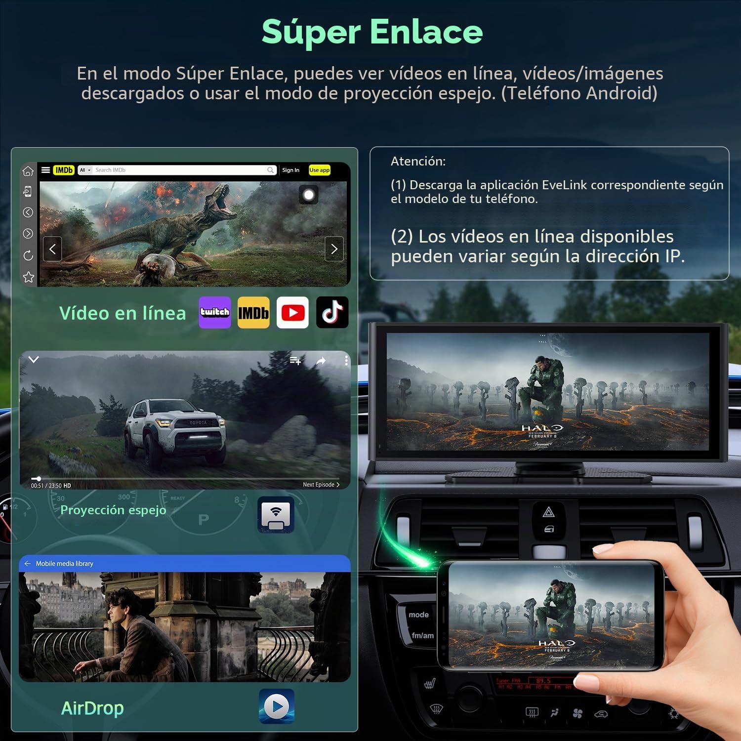 Pantalla Coche CarPlay Inalámbrico 10,25" Car Play Android Auto Estéreo con Dashcam Delantera Trasera 4K+1080P Sin Instalación Navegación Bluetooth FM AUX Tarjeta TF 64GB
