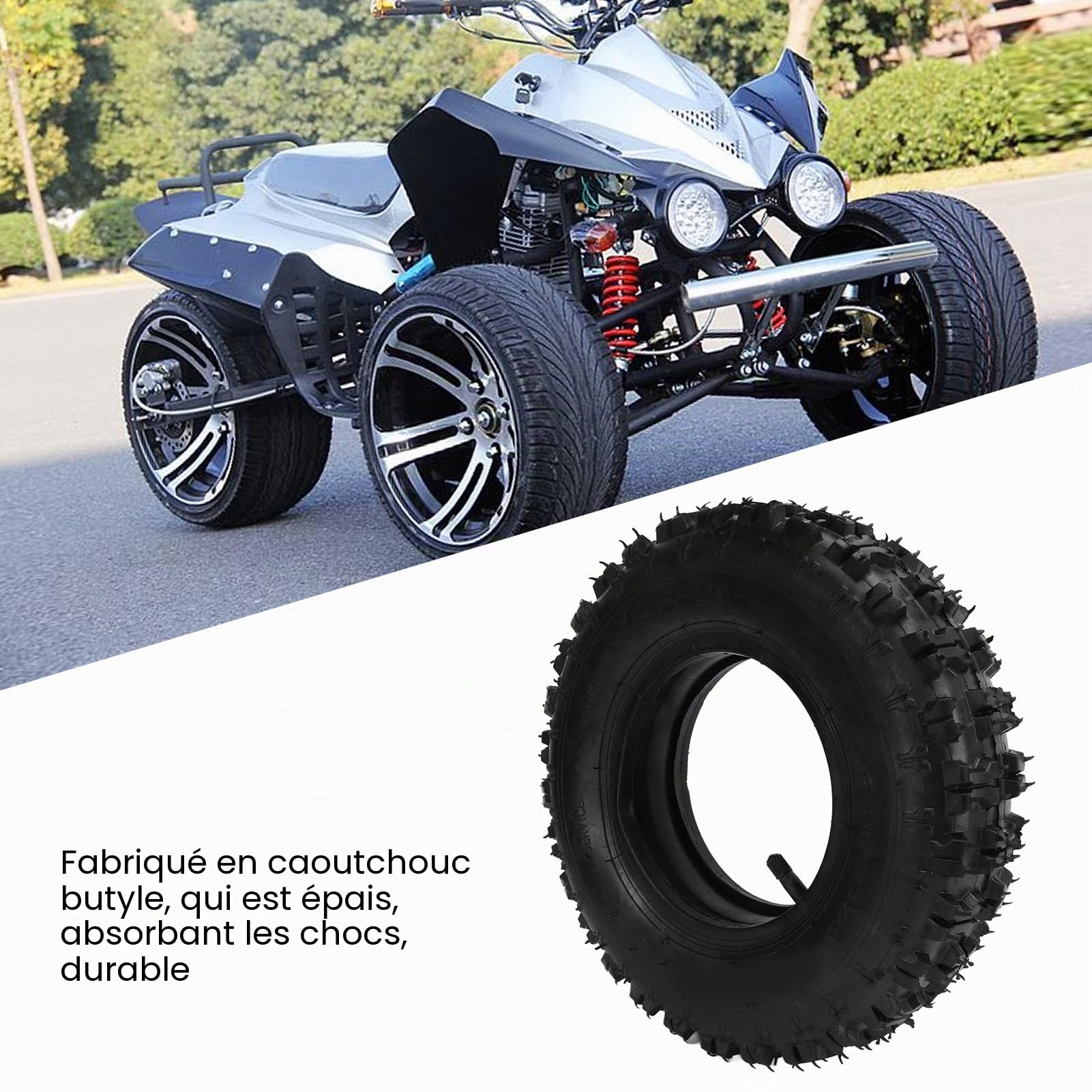 Pneu de Moto, Pneu Extérieur de Chambre à Air en Caoutchouc 4.10-6 pour ATV Go Kart Mini Quad 47cc 49cc Moto de Neige