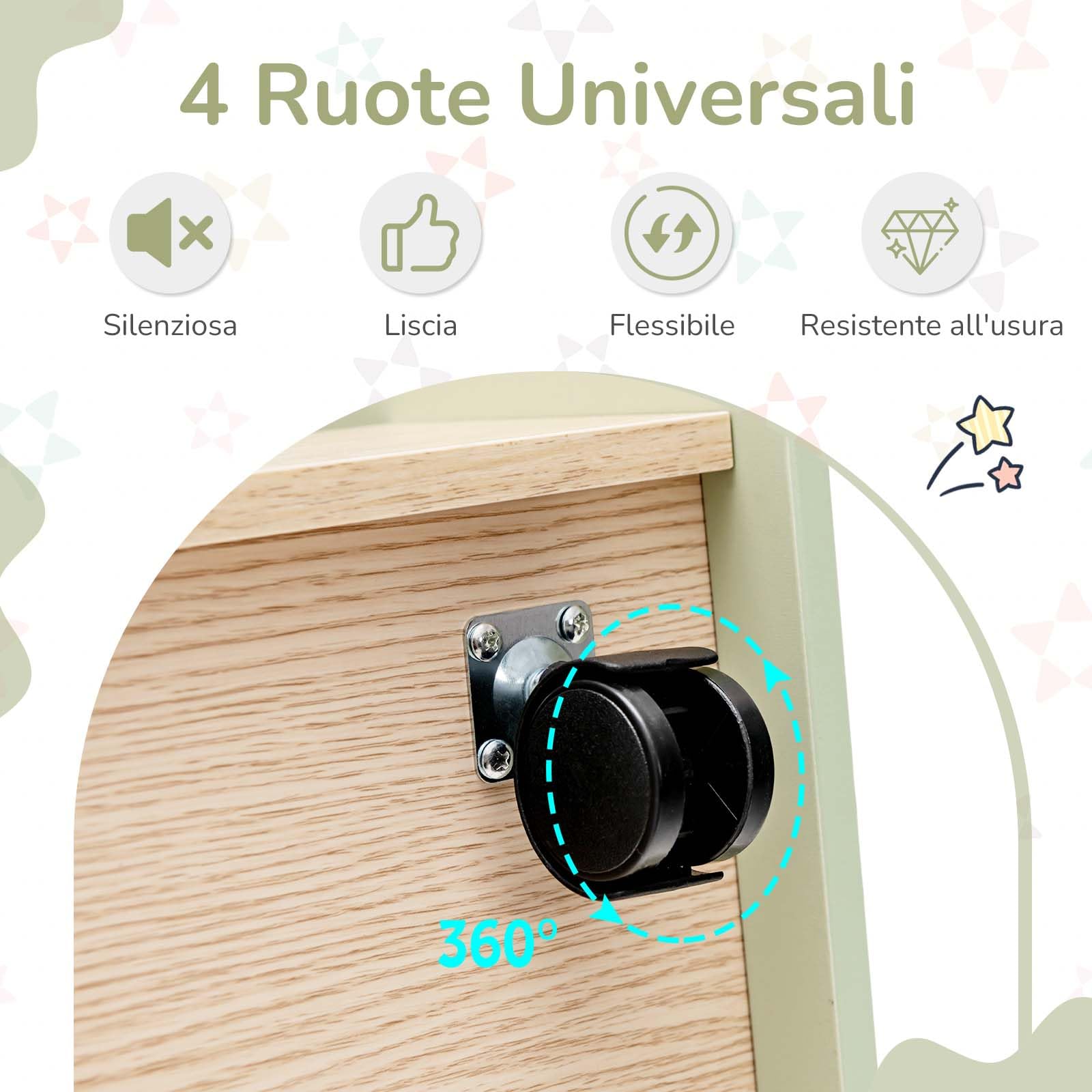 RELAX4LIFE Libreria per Bambini con Ruote, Carrello Porta Libri e Giocattoli in Legno, Libreria Scaffale a 2 Ripiani per Camerette e Asili, 46 x 52 x 63 cm (Verde, Albero)