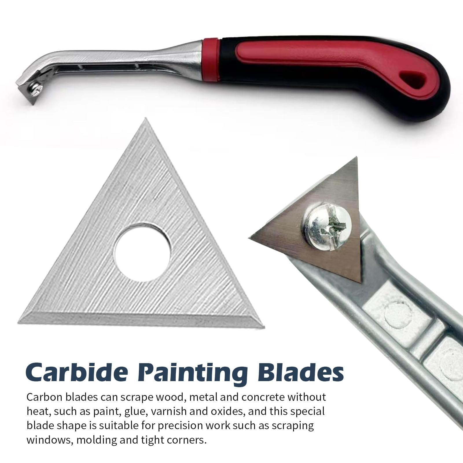 Raspador triangular de pintura de 1 pulgada, cuchillas de carburo, hoja de repuesto reversible de doble filo, raspador de carburo plateado, cuchillas raspadoras para eliminar pintura, pegamento