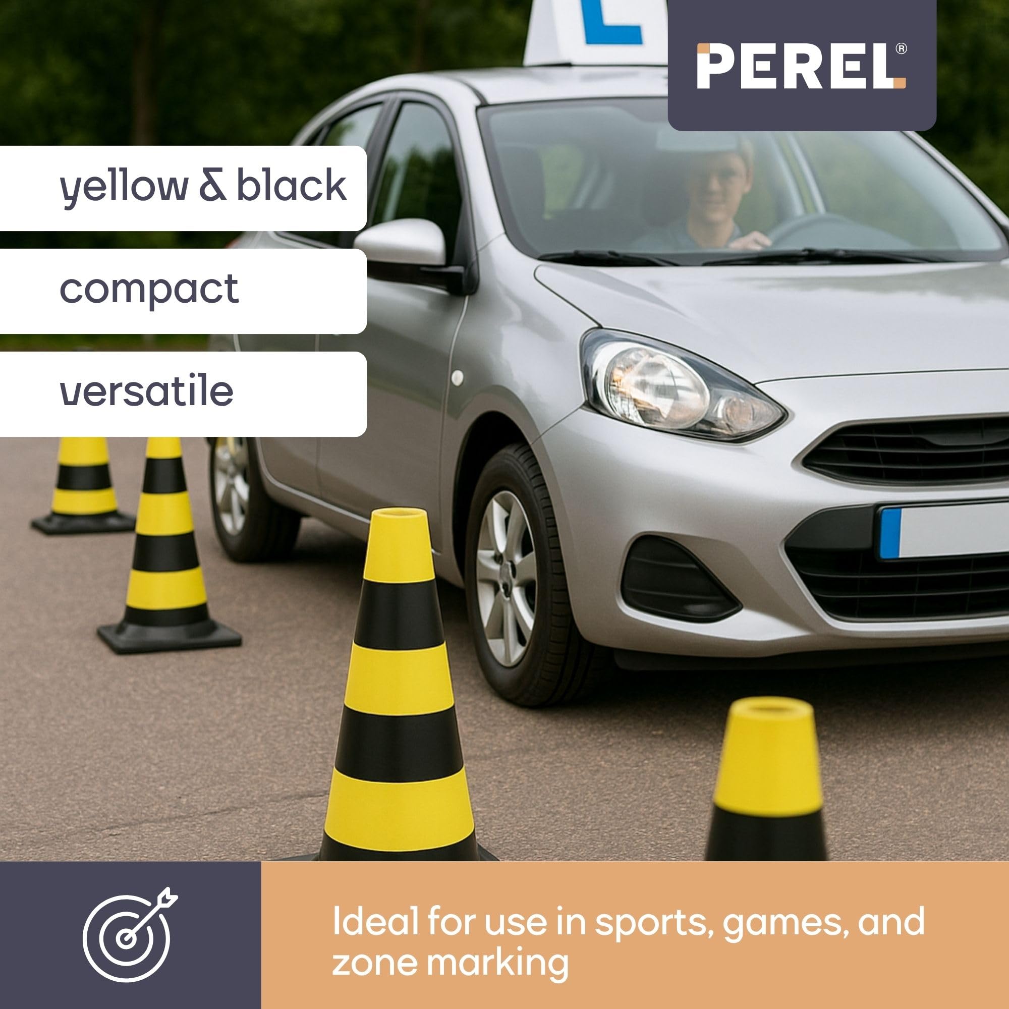 Perel Cono stradale per delimitazione zone, nero/giallo, uso ricreativo, 50 cm