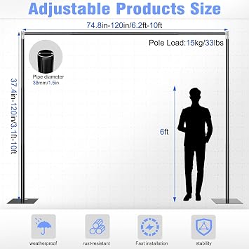 TOCRETOARE Pipe and Drape Backdrop Stand 10FT x 10FT, Adjustable Backdrop Stand Heavy Duty, Background Stand, Backdrop Stand for Parties, Photography, Wedding, Birthday Decoration