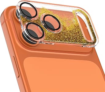 Quicksand Lens for iPhone 17 Pro Max Camera Lens Tempered Glass Protector, Ultra HD Clear 9H Hardness Anti-Scrach Dynamic Liquid Glitter Sand Cute Cover Strong Adsorption Case Friendly, Gold