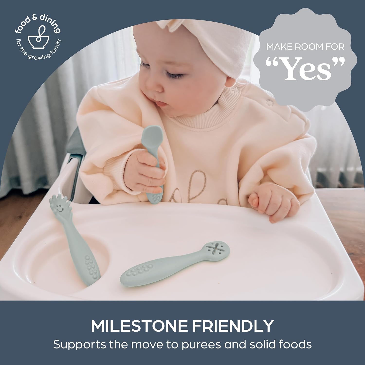 Dreambaby Scoop Mash and Twist Silicone Baby Spoon Set - 3 Stage Toddler Utensils for Baby Led Weaning - Soft Bite Training Spoons, Seafoam