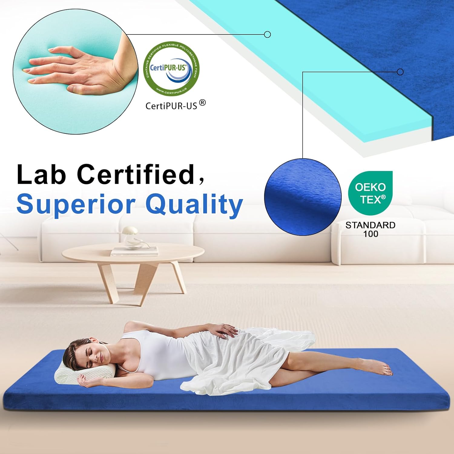 Similar to Memory Foam Camping Mattress pad, Comfortable Thick Floor Sleeping Mat for Adults with Waterproof and Non-Slip Bottom, Portable Roll Up Mattress for Sleepover Guest,Cot Mad for Car Camping Single:75*30*3\" Blue