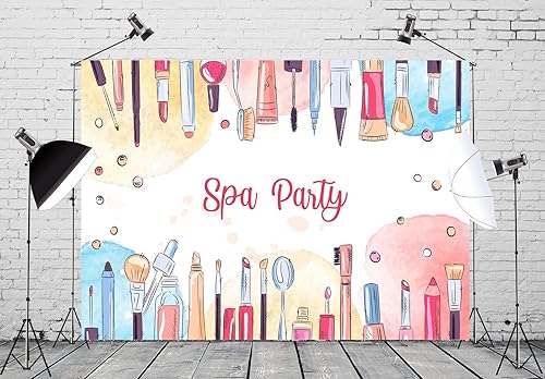 Miniatura 1 de BELECO Tela, 20 x 10 pies, telón de fondo de fiesta de spa, acuarela, cosméticos, polvo, pincel, lápiz labial, sombra de ojos, herramientas de
