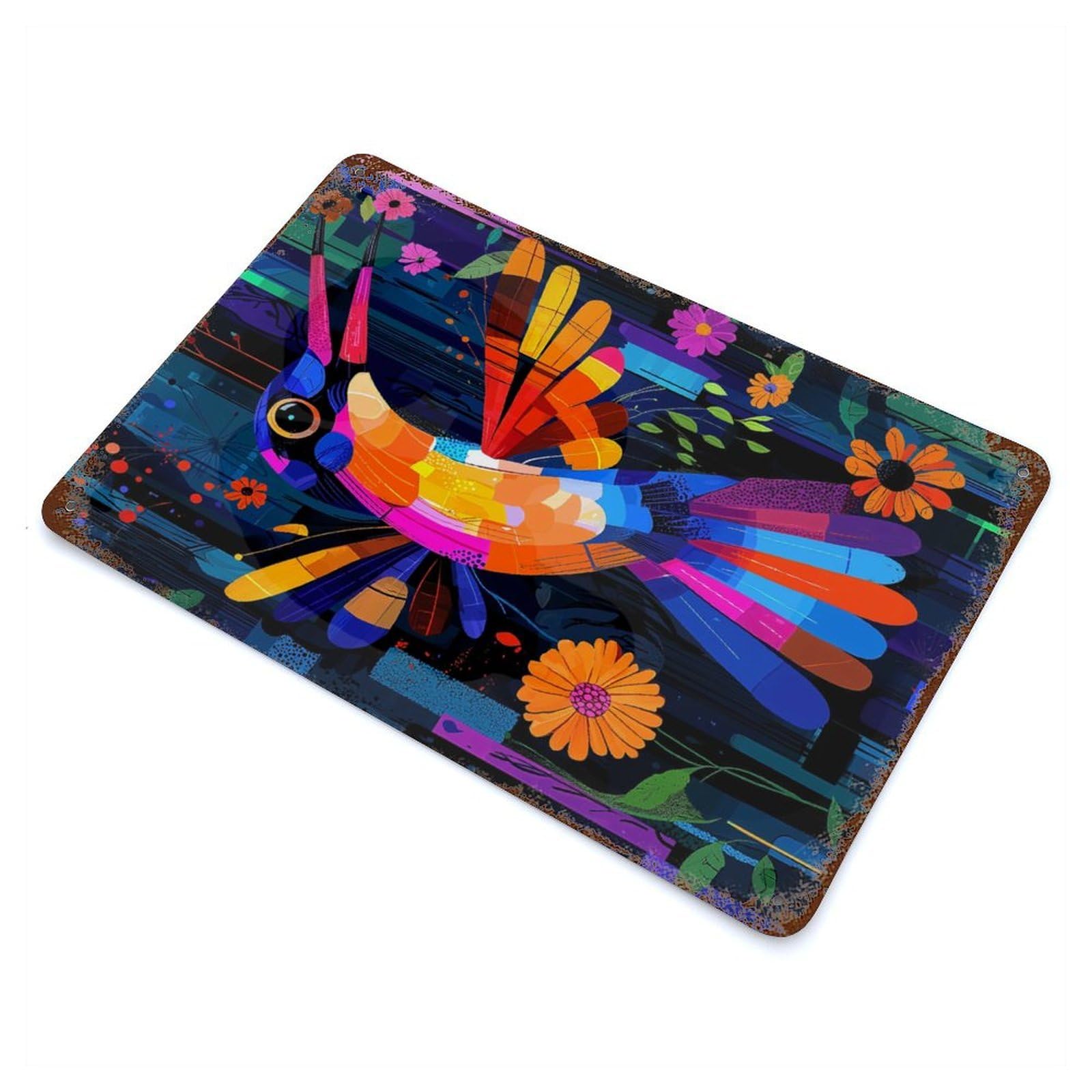 Expressionist Geometry Hummingbird – Vibrant Abstract Nature Art Retro Metal Sign 11.8"x7.9", for Garage, Bar And Workshop Decor, Shabby Chic Decor