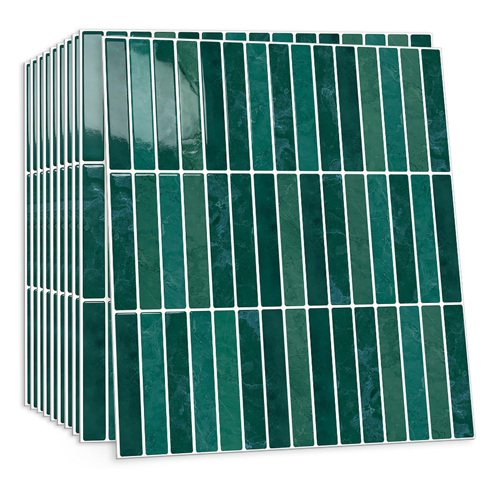 CHDITB 10 Sheets 2D Self Adhesive Wall Tiles Thick Green,Stick On Wall Tiles Kitchen Splashbacks for Walls,Green Wall Stickers Peel and Stick Backsplash Splashback Decals for Kitchen Bathroom,30x30cm