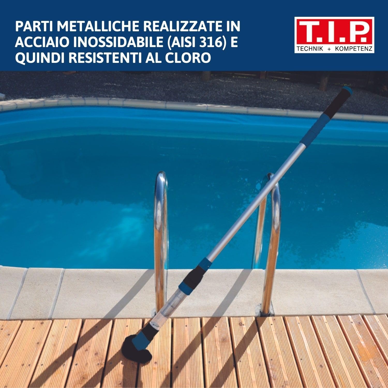 T.I.P. Sweep 2000 30445 - Aspiratore per Piscina a Batteria (9 Watt, 24 l/min, autonomia 50 min, Asta telescopica Max. 2,1 m, Due spazzole, rimozione mirata di Particelle di Sporco)