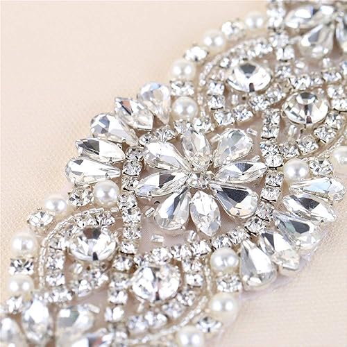 Miniatura 2 de Vestido de novia con diamantes de imitación de cristal para coser con adornos de diamantes de lentejuelas con cuentas y adornos de diamantes de