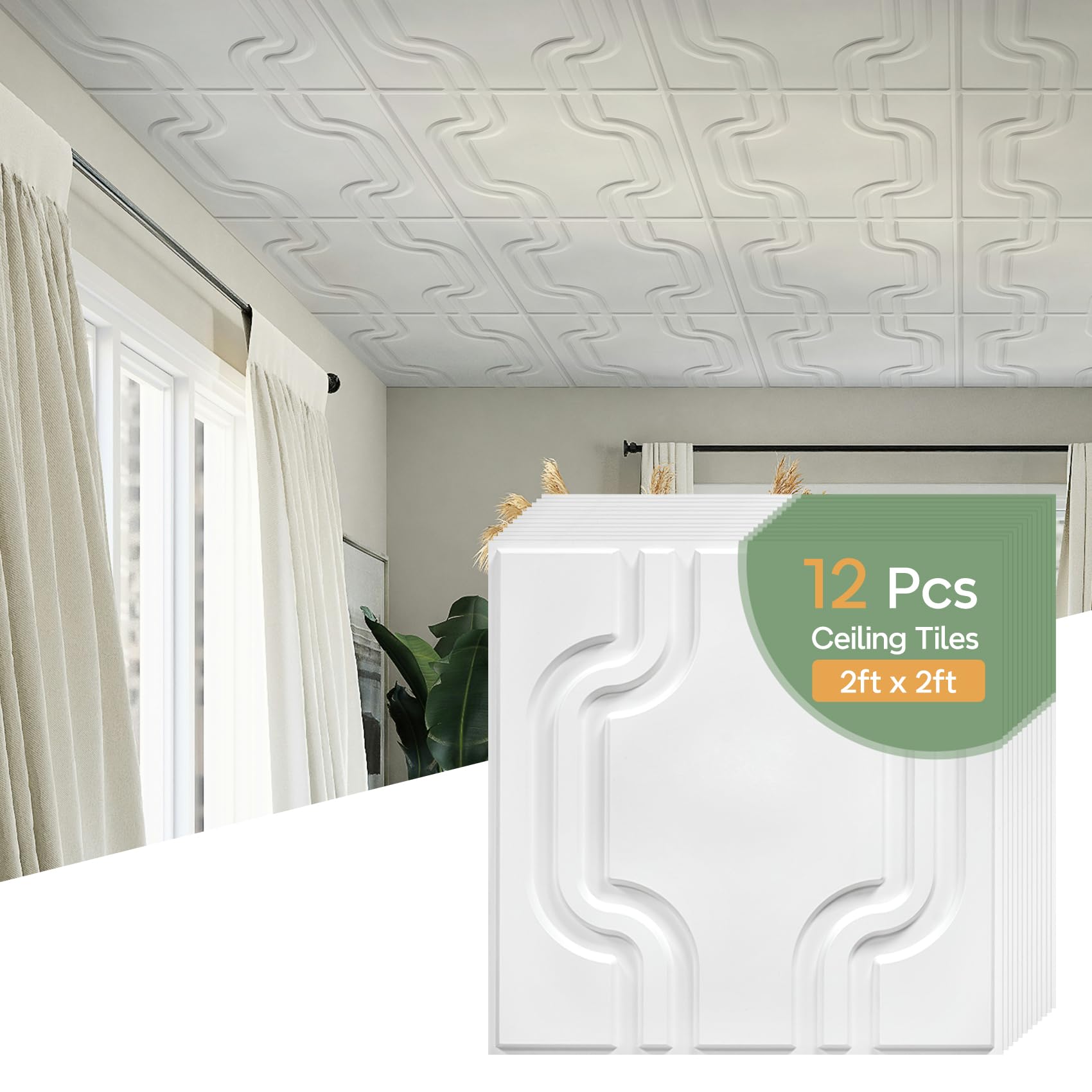 STICKGOO 2x2 ft Vase Drop Ceiling Tiles – Lightweight, Waterproof Glue-Up 3D Decorative Panels for Home & Commercial Use (12 Pack, Covers 48 Sq Ft)
