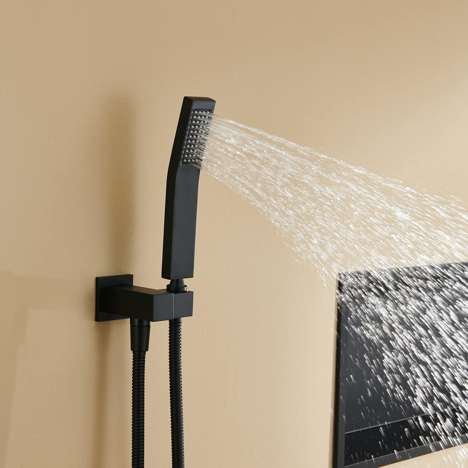 Rain Shower System 12 Inches Shower Combo Set Black Wall Mount Faucet Bathroom Faucets with Rainfall Shower Head and Hand Shower - Image 5