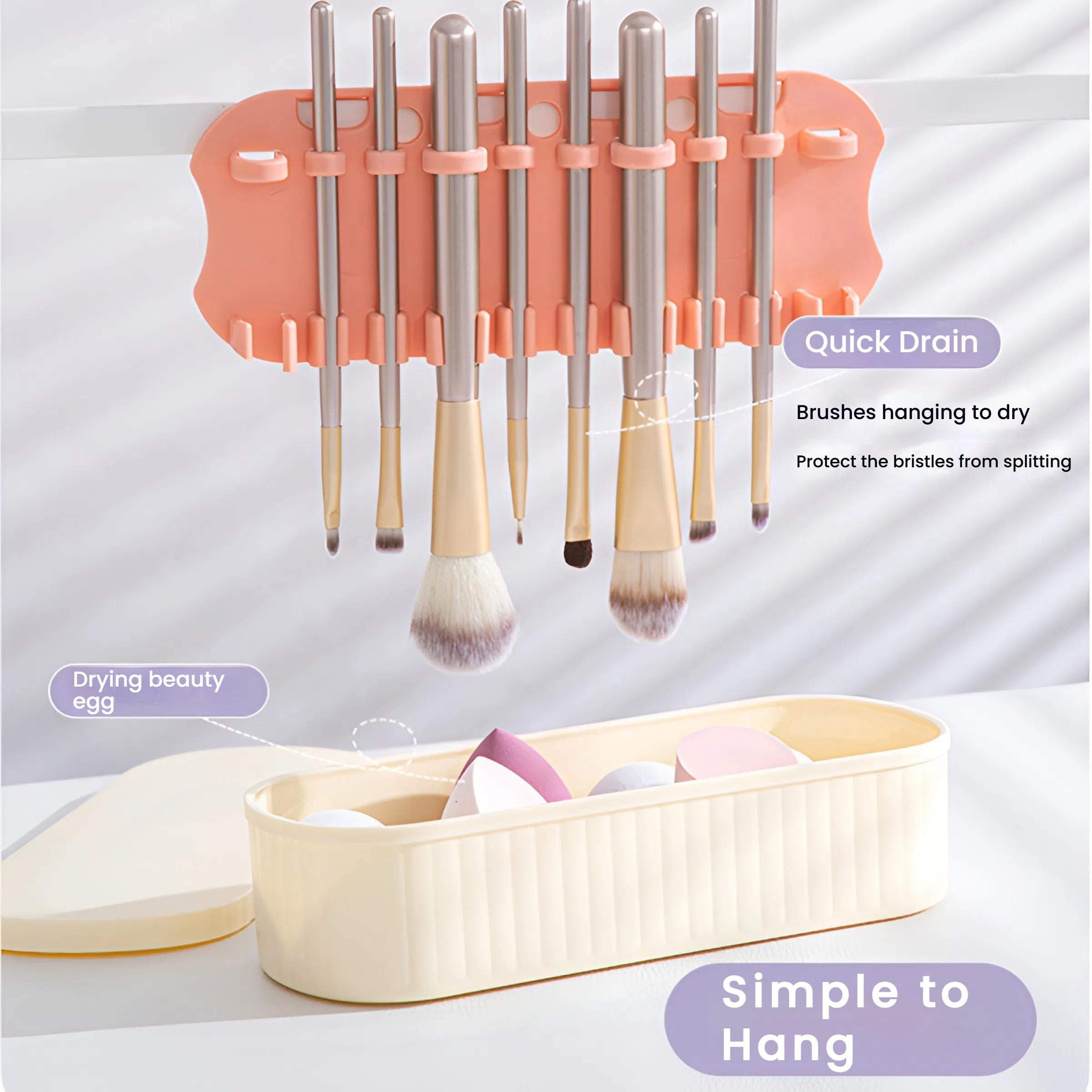 Set di 2 tappetini per la pulizia dei pennelli da trucco e scatola portaoggetti (2 pezzi), organizer 3 in 1 per riporre e asciugare all'aria