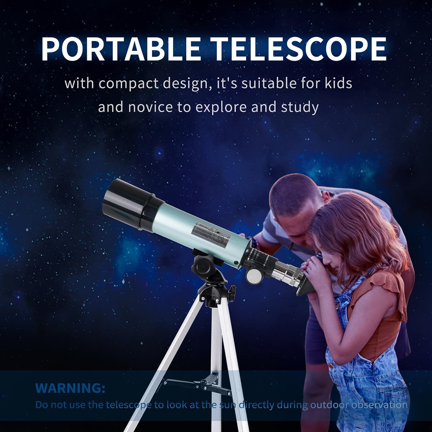 Kinder Teleskop, 360/50mm Astronomie Teleskop mit Sucherfernrohr und Stativ – Tragbares Refraktor Teleskope für Kinder, Erwachsene und Anfänger (Blau)