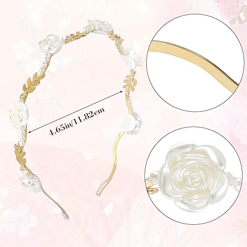 Miniatura 2 de OIIKI 2 diademas de color rosa para mujer, diademas florales de metal dorado y blanco, diadema de perlas para el cabello, accesorios de joyería para