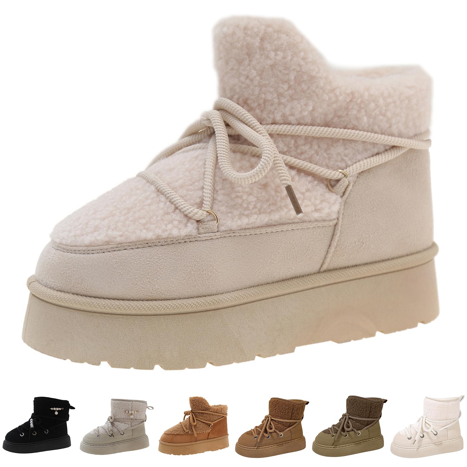 Womens Snow Boots With Fur Lining Warm Ankle Boots Soft And Comfortable Outdoor Walking Boots Cold-Resistant Platform Shoes