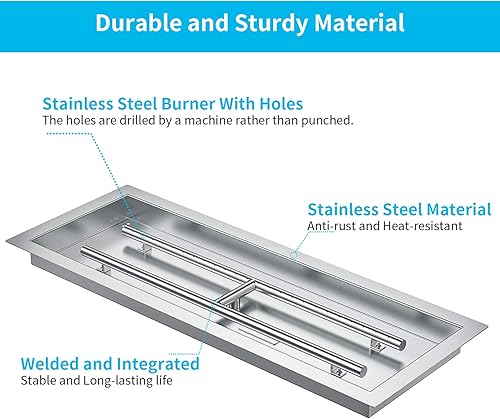 Miniatura 3 de Skyflame Sartén rectangular de acero inoxidable con quemador para interiores y exteriores, área de combustión de 30 x 10 pulgadas