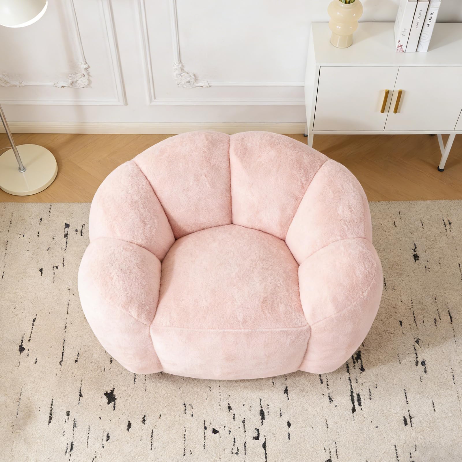 Pouf pour Adulte avec Rembourrage, Pouf en Forme de pétale, Grand Pouf en Fourrure synthétique, Fauteuil de Salon Confortable, Mousse Haute densité, Chambre à Coucher, Salon, Rose
