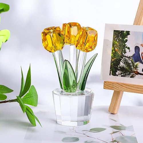 Miniatura 3 de Movdyka Tulipanes de vidrio figuras de flores cristal decorativas colección flores de cristal amarillas ramo de ornamentos tulipán para mujeres en