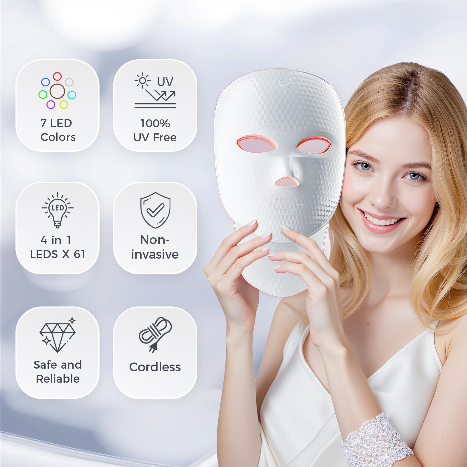 ONLUKY Red Light Therapy for Face & Neck mask Treatment for Wrinkles & Acne